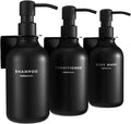 Shampoo and Conditioner Dispenser Wall Mounted Set of 3 Black - No Drill Shower Soap Dispenser for Bathroom Refillable - Spa Hotel Style Accessories by MaisoNovo | 500 ml Shower Gel Dispenser Set of 3. Refillable Shampoo and Conditioner Bottles. Drill ...