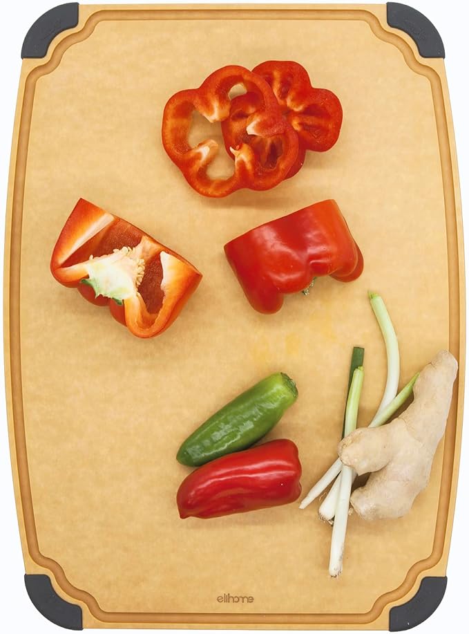 Essential Series Cutting Board for Kitchen- Natural Wood Fiber Composite, Dishwasher Safe, Eco-Friendly, Juice Grooves, Non-slip Feet, Non-Porous, Reversible, BPA Free, Large- 14" x 10")
