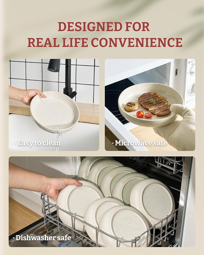 famiware Milkyway 33 oz Bowl Set, Pasta Bowls Set of 8, Salad Bowls, Double Reactive Glaze, Sturdy & Stackable, Ideal for Housewarming, Festivals, Creamy White with Speckles