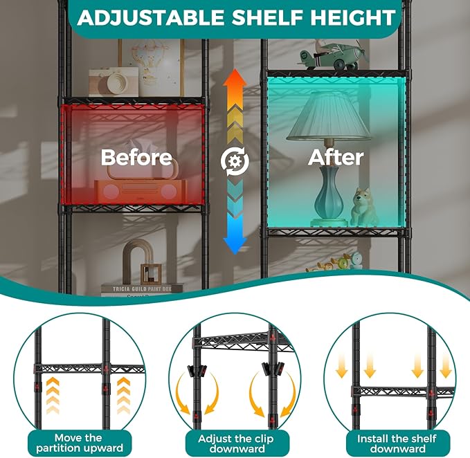 SINGAYE 5 Shelves Storage Shelf Wire Shelving Unit Metal Adjustable Wheels | Small Shelf Storage with Wheels Organizers Closet Unit for Bathroom Laundry Room Kitchen Pantry11.5D x 17.5W x 57H Black