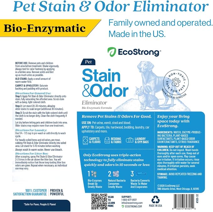 Eco Strong Pet Stain and Odor Remover - Pet Odor Eliminator, Urine Destroyer for Dogs, Pet Urine Enzyme Cleaner | Jasmine Bloom - 32 oz