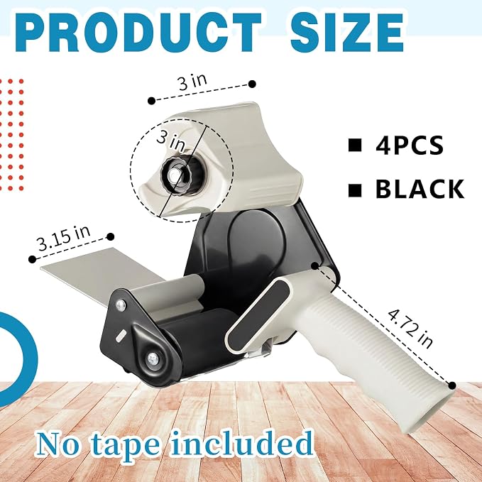 WILLBOND 4 Pack 3 Inch Wide Tape Gun Lightweight Packing Heavy Duty Tape Dispenser Gun for Moving Shipping Box Carton Seal Packing Shipping Dispenser (Black)