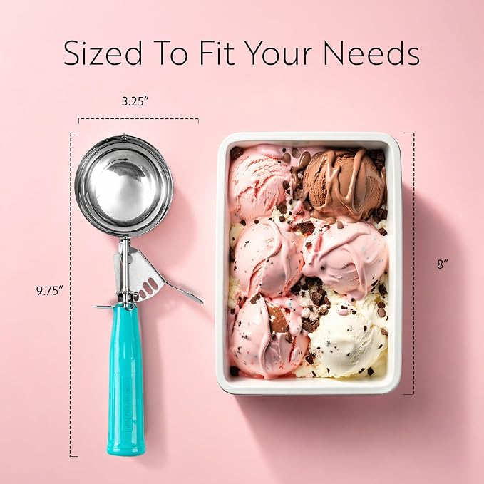 Restaurantware 6.5 Ounce Portion Scoop, 1 Trigger Release Stainless Steel Cookie Scoop - With Teal Handle, Stainless Steel Disher, For Portion Control, Cookie Dough, Cupcake Batter, Or Ice Cream