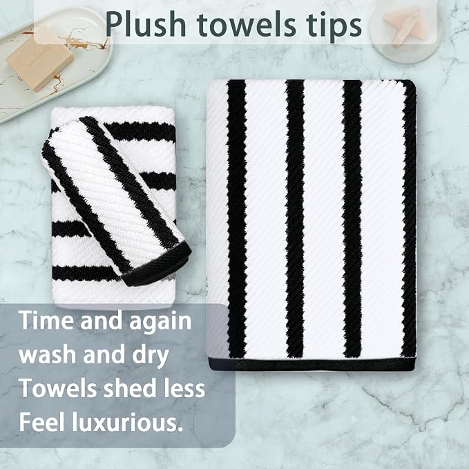 VOOVA & MOVAS 3PC Towel Set, 100% Cotton, Black White Dark Tan | 1 Large Bath 30x56 In,1 Hand 18x28 In,1 Wash Cloth 13x13 In, Quick Dry, Soft, Thick, Dorm Room Essentials