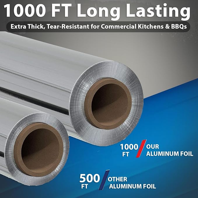 12" x 1000" (1 Pack) Standard Aluminum Foil Roll - Food Service Aluminum Roll - Commercial Grade Disposable Foil Roll for Food Service Industry and Home Use