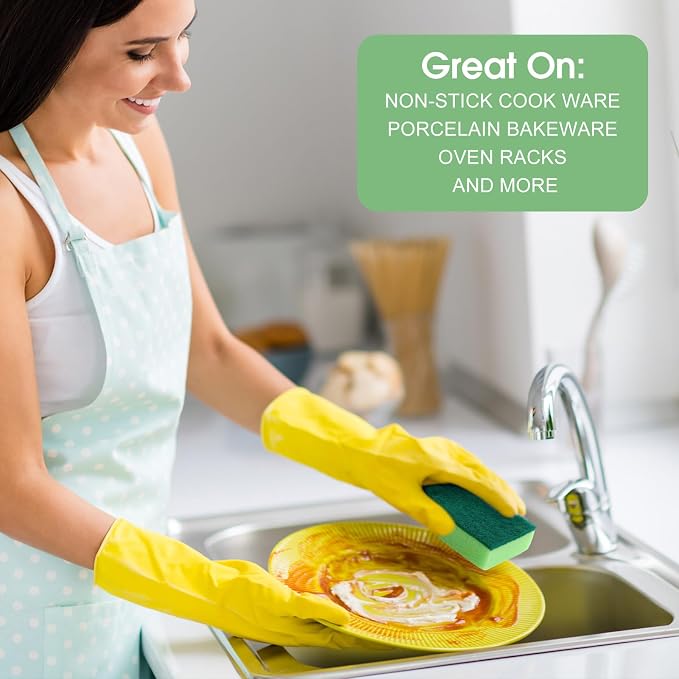 Tioncy 100 Pcs Individually Wrapped Sponges Bulk Kitchen Green Non Scratch Scrub Sponges Dual Sided Cleaning Scrubber for Household Washing Dishes, Pots, Pans, Sinks, Stoves, Appliances, Car, Bike