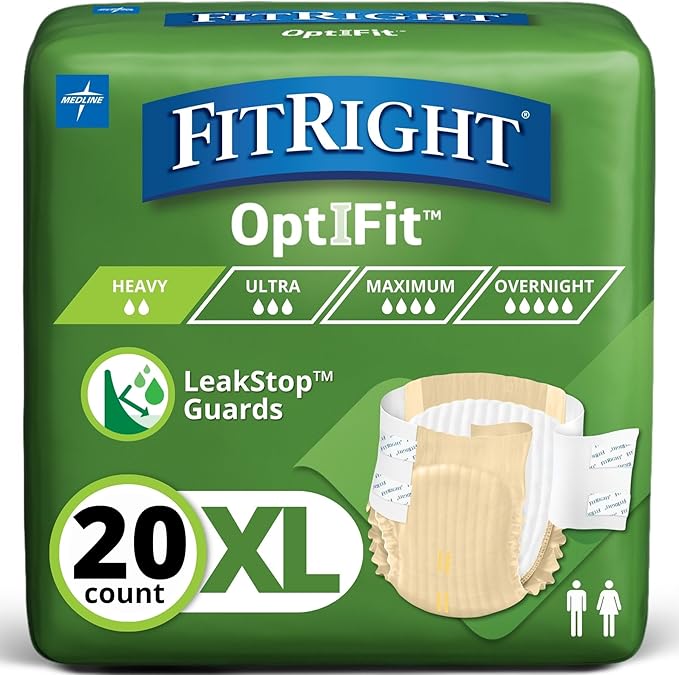FitRight Extra+ Adult Diapers, Disposable Incontinence Briefs, Leak-Proof Diaper, Absorbent Briefs For Men and Women, Maximum Protection, X-Large, 56 – 64 in, 20 briefs per bag