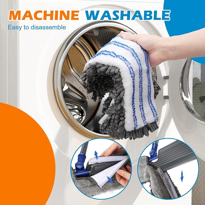 Masthome Dual Sided Flip Mop, Wet Dry Microfiber Dust Mop with 4 Pads & Scraper, 360° Swivel for Hardwood, Laminate, Tile, Pet Hair Cleaning