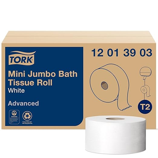 Tork Mini Jumbo Toilet Paper Roll White T2, Advanced, 1-Ply, 12 x 1200', 12013903
