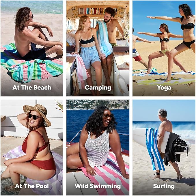 Dock & Bay Beach Towel - Quick Dry, Sand Free - Compact, Lightweight - 100% Recycled - Includes Bag - Watermelon Sugar - Extra Large (200x90cm, 78x35)