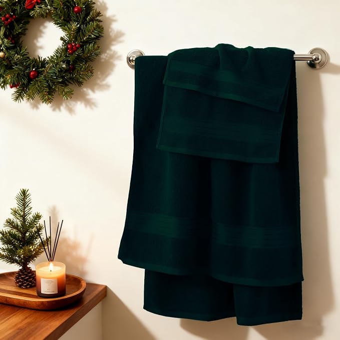 COZYART Luxury Bath Towel Set 6 Pcs, Deep Forest Green 100% Turkish Cotton | OEKO-Tex 100 Certified Zero Twist Ring Spun, 650GMS, Soft Absorbent Quick Dry, Plush, Breathable Hotel Quality for Daily Use