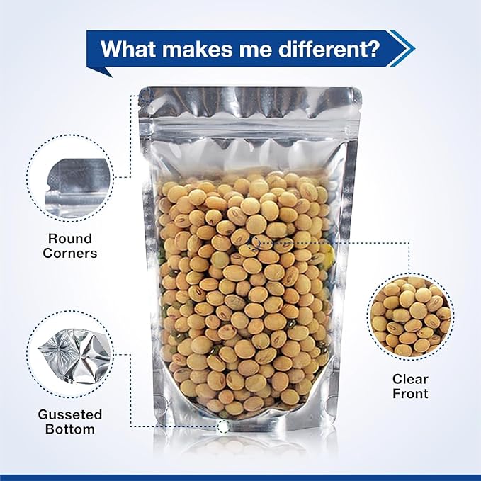 BELLE KR® 6x9 Mylar Bags Stand Up - Pack Of 300-7.5mil Thick - Clear Mylar Bags with See Through Window for Freeze Dryer