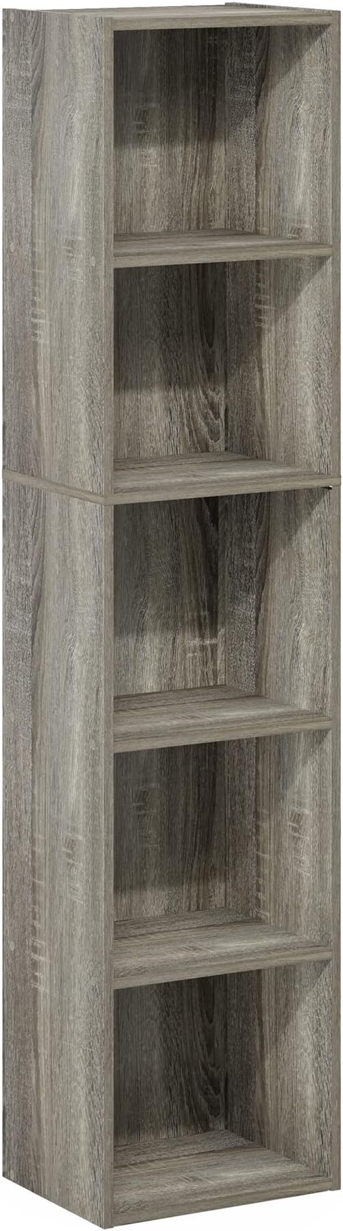Furinno PASIR Book Shelf, 5-Tier Tall Narrow Bookshelf, Open Shelves Bookcase, 9 x 12 x 52, Easy Assembly, for Living Room, Bedroom, Home Office, French Oak