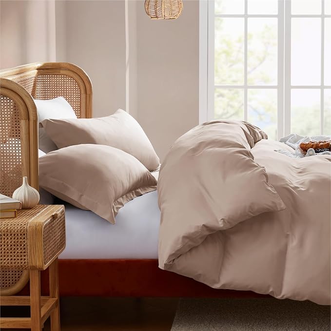 Nestl Khaki Duvet Cover Full Size - Soft Double Brushed Full Size Duvet Cover Set, 3 Piece, with Button Closure, 1 Duvet Cover 80x90 inches and 2 Pillow Shams
