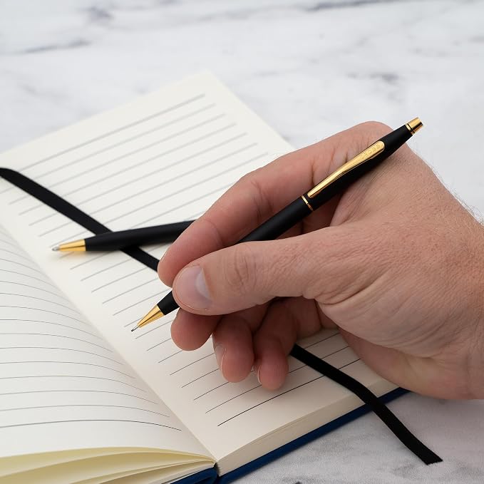 Cross Classic Century Engraved Ballpoint Pen and 0.7mm Pencil Set, Matte Black with 23k Gold Trim, Personalized Gift for Graduation, Retirement, Career Advancement, Gift Box Included