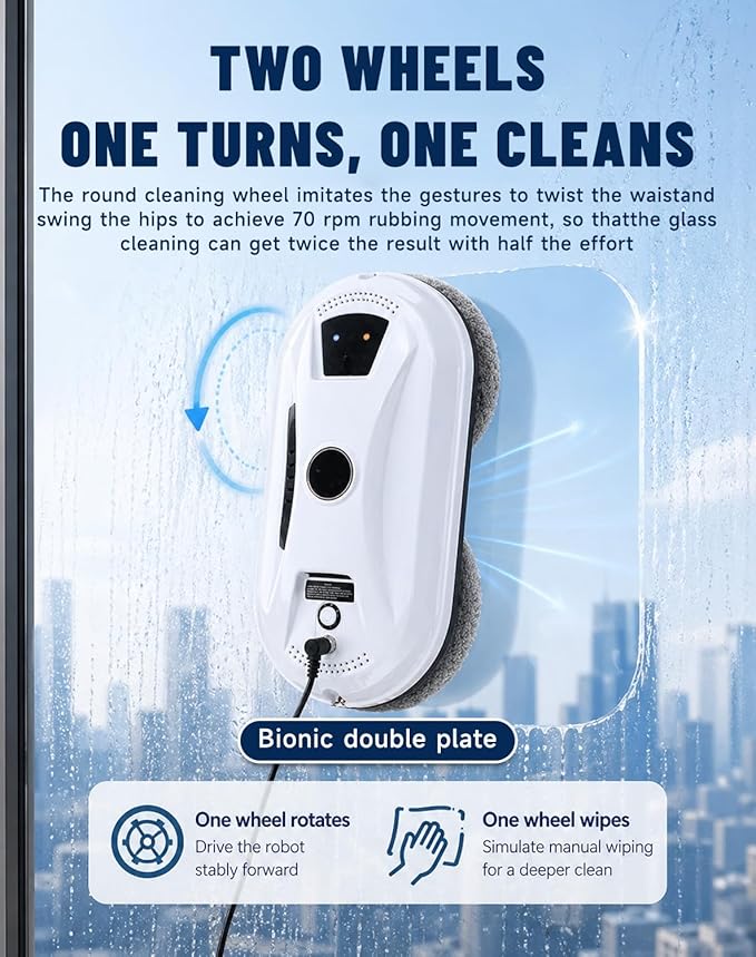 Automatic Window Cleaning Robot, Robot Window Cleaner with AI Intelligent Positioning & Edge Detection & Powerful Suction, Anti-Drop Safety for High-Rise Glass & Large Bay Windows