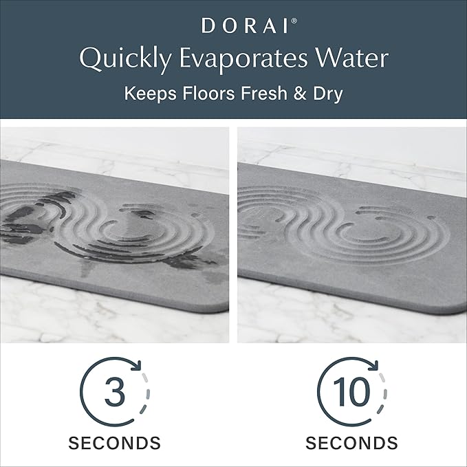 Dorai Home Stone Bath Mat - Premium Diatomaceous Earth Bath Floor Mats with Non-Slip Base, Fast-Drying Modern Shower Mat for Bathroom | Zen Ash - 23.6"x15.4"
