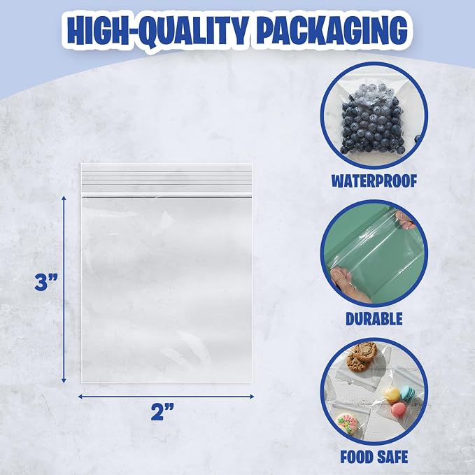 Seal Fresh 2 x 3 Inch Resealable Plastic Bags 1000 Pack — Clear Reclosable Mini Bags with Zipper Seal for Jewelry, Beads, Small Parts, Crafts, Hardware