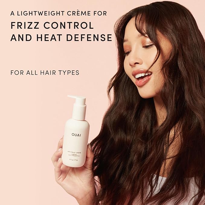 OUAI Anti Frizz Cream Travel Size - Moisturizing Hair Cream with Frizz Control & Heat Protection - Provides Hydration with Jackfruit & Beetroot Extract - Paraben, Phthalate & Sulfate Free (3 oz)