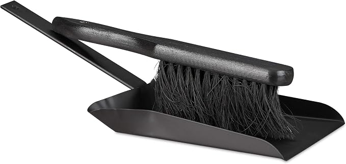 Relaxdays Dustpan and Brush Set, 37 cm, Steel, Sweeping Set with Broom, Eyelet, Outdoor and Indoor, Black