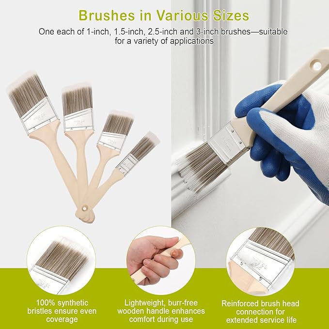 Housolution 33PCS Paint Roller Kit with 2–4 FT Extension Pole, 4 Inch 9 Inch Microfiber Paint Roller, 4 Brushes, Painters Tape, Drop Cloth, Professional Painting Supplies for Walls Ceilings and Home