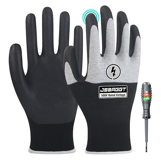 Electrical Insulated Gloves 500V-1PC Voltage Resistance Electrician High Voltage Insulation Work Gloves Flame Retardant & Rubber Non-Slip Grip for Electrical Work (Black and White)