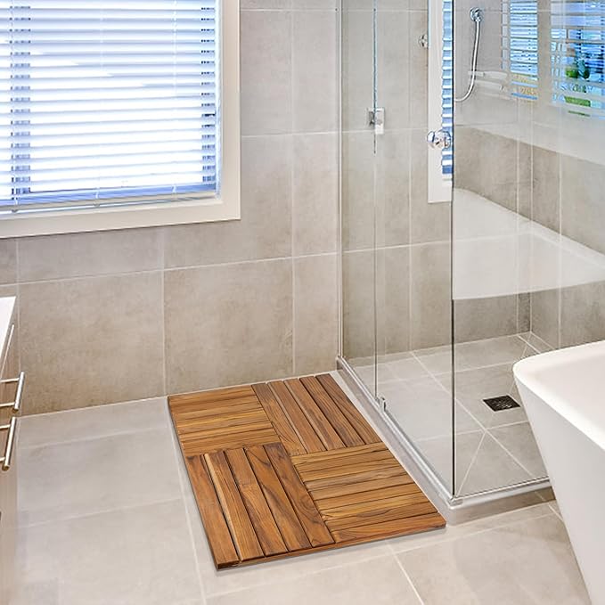 Utoplike Teak Wood Bath Mat, Extra Large Shower Mats for Bathroom 40 x 20in | with Non-Slip Pads, Wooden Floor Sturdy Mat for Inside Shower, Luxury Spa Home or Outdoor