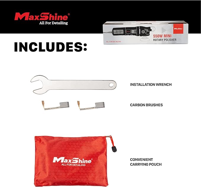 Maxshine M550 Rotary Polisher – 550W Compact Car Buffer with 3” Backing Plate, 5/8” Thread & 6-Speed Control – Auto Detailing Tool for Cars, Trucks, SUVs & Boats, Paint Correction & Swirl Removal