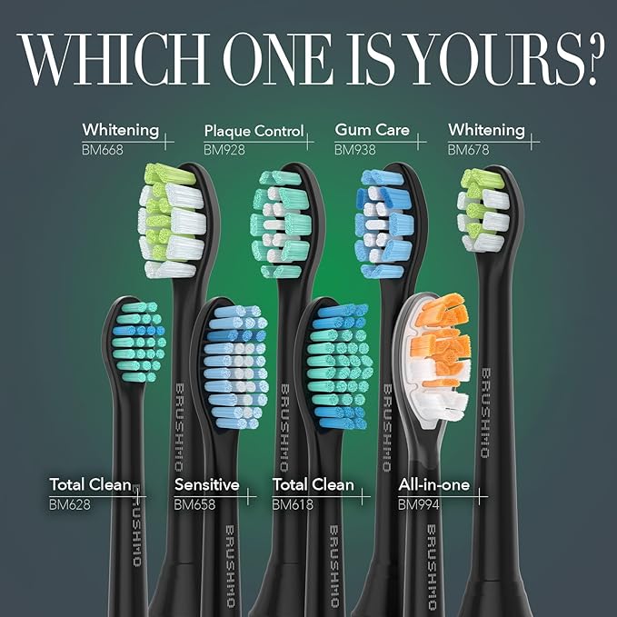 Brushmo Super Sonic Electric Toothbrush with 4 Replacement Heads - Rechargeable Electronic Tooth Brush for Adults with 5 Customizable Modes - IPX7 Waterproof & Long-Lasting Battery - Black