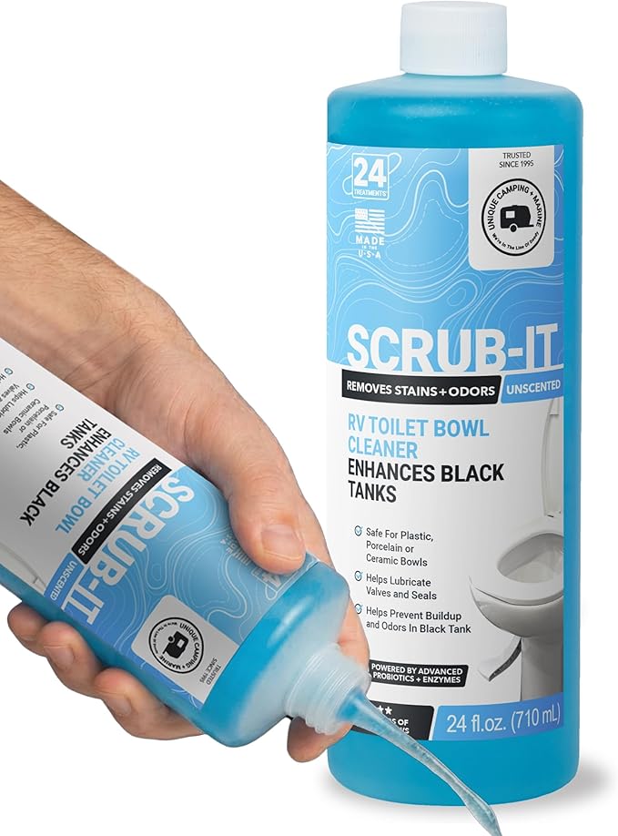 Unique Scrub-It RV Toilet Bowl Cleaner Liquid – RV Toilet Cleaner for Rimless RV Toilets, Squirt Top, Removes Stains & Odors (24 oz) Amazon Exclusive Packaging