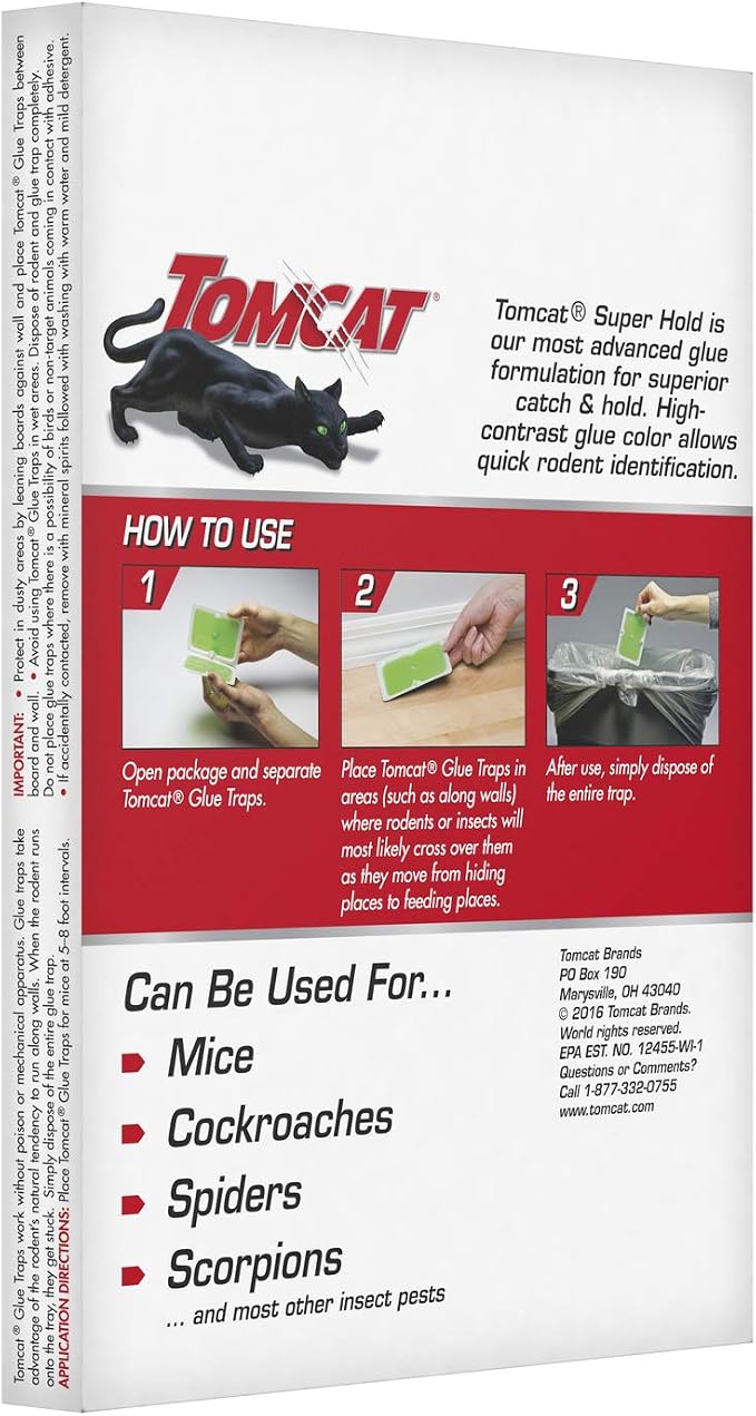 Tomcat Super Hold Glue Traps Mouse Size, 32 Traps | For Mice, Cockroaches, Spiders, and Scorpions, Ready-To-Use, 8 Packages Each with 4 Glue Traps