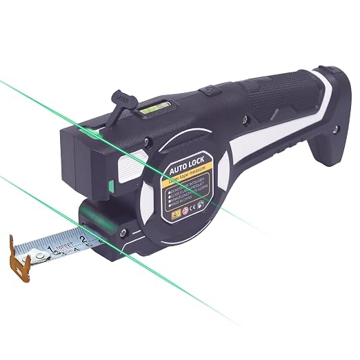 Laser Tape Measure with Upward Green Laser Line, Measure Ceiling Points Without a Ladder, Side Laser Lines for Picture Hanging, Auto-Lock Retractable 16ft/5m Metric + Imperial,Battery Not Included