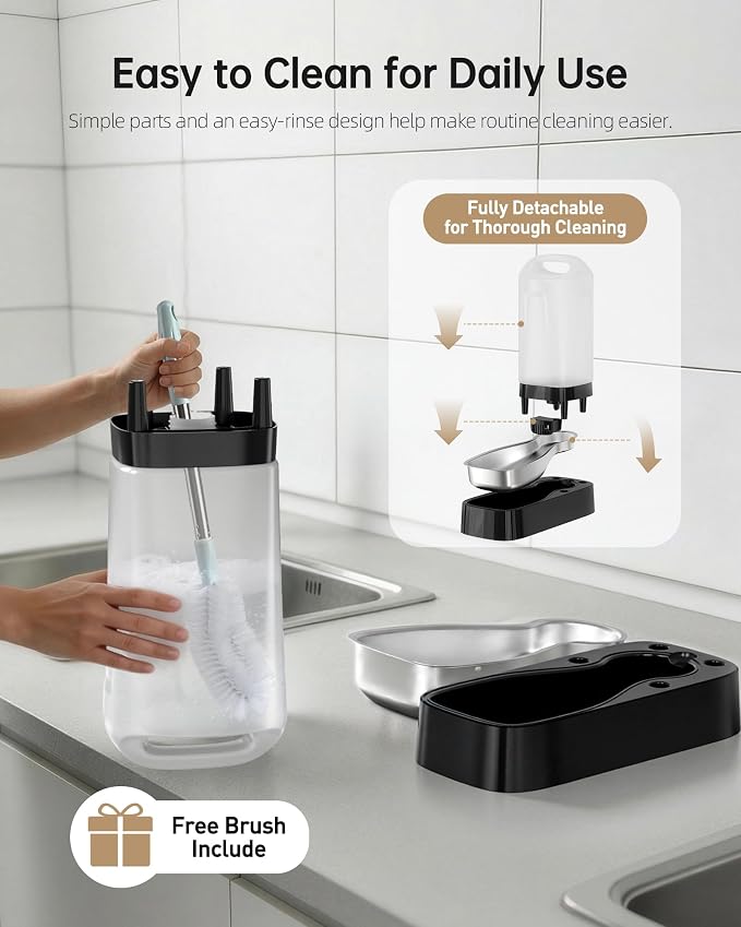 Automatic Dog Water Bowl Dispenser with Filter - 2.4 Gal Large Gravity Auto Pet Water Feeder Waterer with Stainless Steel Bowl & Easy Carry Handle for Large Dog Cat Multi Pet Use
