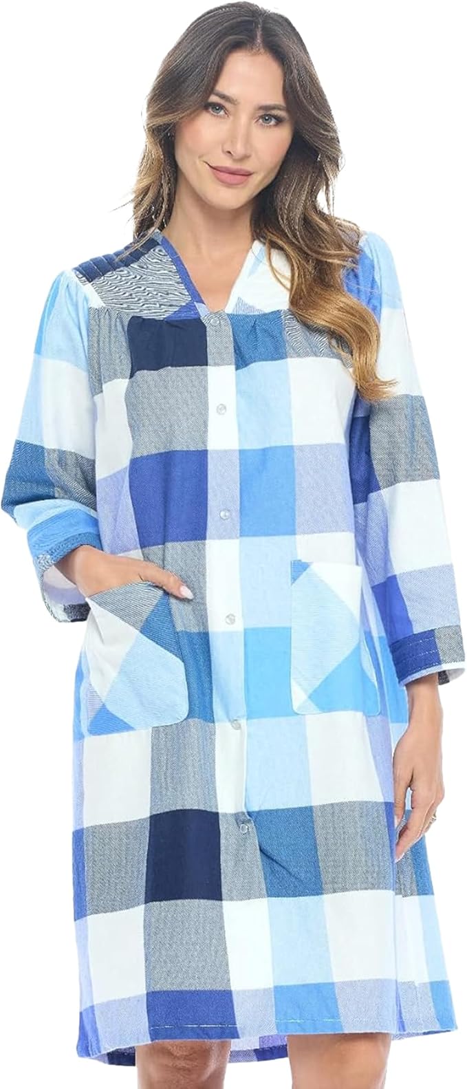Casual Nights Women's Floral Snap Front Flannel Duster Long Sleeve Lounger Dress