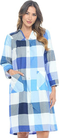 Casual Nights Women's Floral Snap Front Flannel Duster Long Sleeve Lounger Dress
