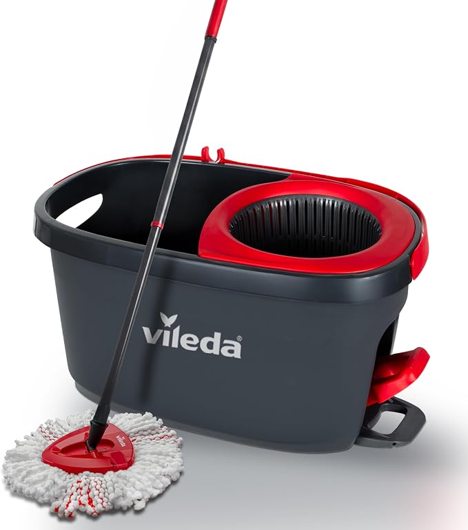 Vileda Turbo Spin Mop and Bucket Set with Foot Pedal Wringer | Telescopic Handle 65-131 cm, Microfibre Mop Head, Machine Washable Refill, 5 Year Guarantee, Frustration-Free Packaging