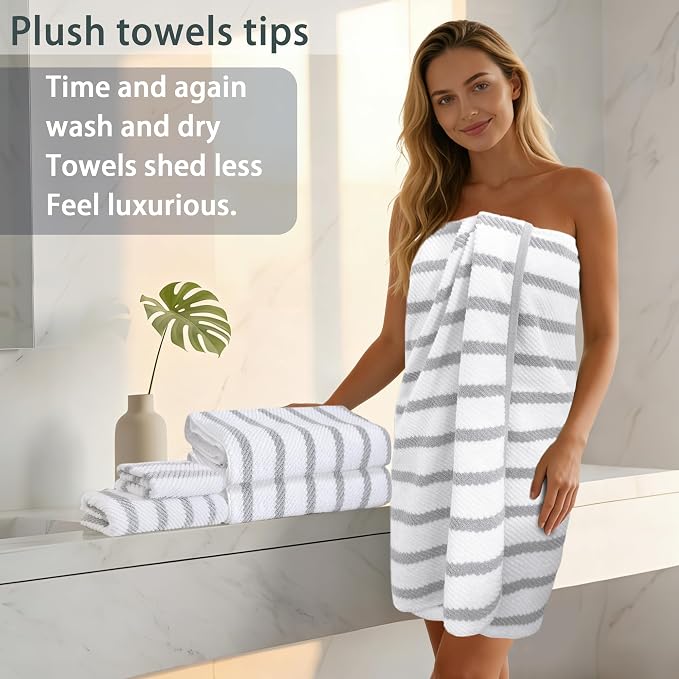 VOOVA & MOVAS 3PC Towel Set, 100% Cotton, Gray White Dark Tan | 1 Large Bath 30x56 In,1 Hand 18x28 In,1 Wash Cloth 13x13 In, Quick Dry, Soft, Thick, Dorm Room Essentials
