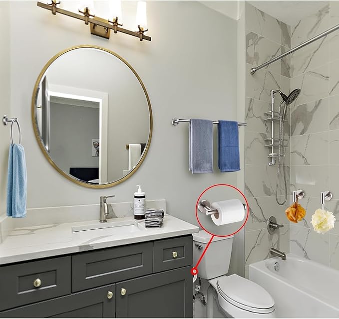 5 Pieces Bathroom Hardware Accessories Set Brushed Nickel, 24Inch Round Towel Racks Set for Bathroom, SUS304 Stainless Steel Towel Bar Set,Toilet Paper Holder Wall Mounted