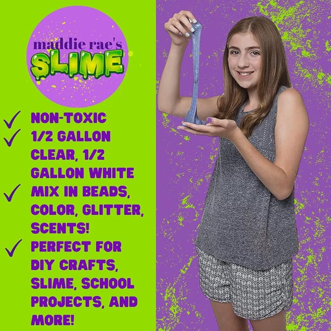 Maddie Rae's Slime Glue (1/2 Gallon Clear & 1/2 Gallon White) Value 2 Pack - Crystal Clear Non Toxic Glue for Slime Making, DIY Kids Arts & Crafts, School Classroom Supplies, Summer Camp Activities