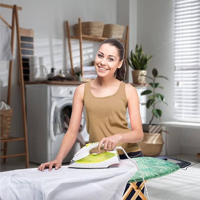 Bartnelli Pro Luxury Ironing Board Beech Wood Legs - Extra Wide 51x19” with Heavy Duty Steam Iron Rest, and Wheels for Easy Storage, Adjustable Height, T-Leg, Foldable, European Made