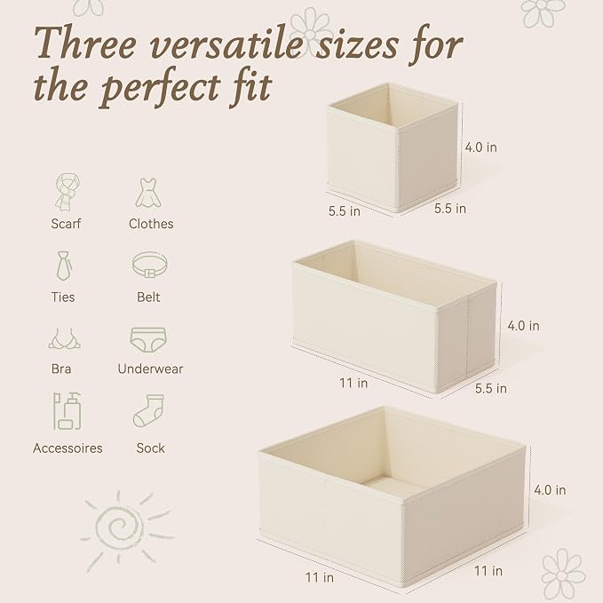 Criusia Drawer Organizer 18-Piece Set, Dresser Organizer for Baby Clothes, Foldable Closet Storage & Drawer Dividers for Underwear, Socks, Nursery (Beige)