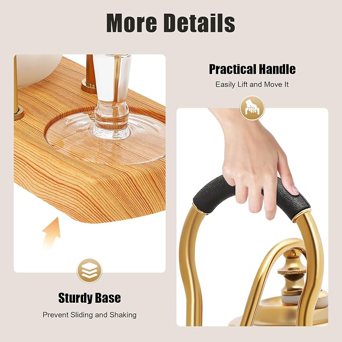 Gold Siphon Coffee Maker, 400ml Vintage Vacuum Coffee Brewer with Wooden Base, Electric Glass Balance Siphon Pot for Home, Kitchen, Coffee Shop - Manual Brewing Equipment with Measuring Cup & Spoon