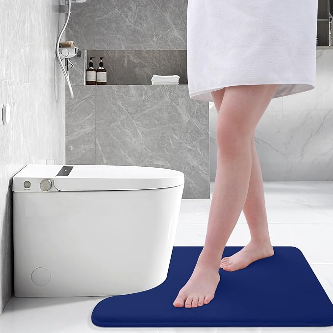 Smiry Memory Foam Toilet Rugs U-Shaped 20x20, Extra Soft Absorbent Non-Slip Contour Bathroom Rugs, Machine Washable Bath Mats for Toilet, Navy Blue