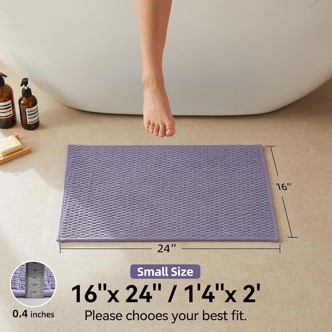 Triohero Bathroom Rugs Non Slip Washable, Super Absorbent Thin Bath Mat Small Quick Dry Low Pile Bathroom Rug, Lavender 16"x24"