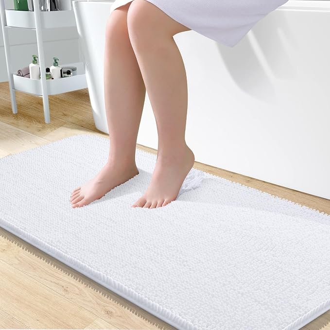 OLANLY Large Bathroom Rugs 50x30, Extra Soft Absorbent Chenille Bath Rugs, Rubber Backing Quick Dry, Machine Washable Bath Mats for Bathroom Floor, Tub and Shower, Home Decor Accessories, White