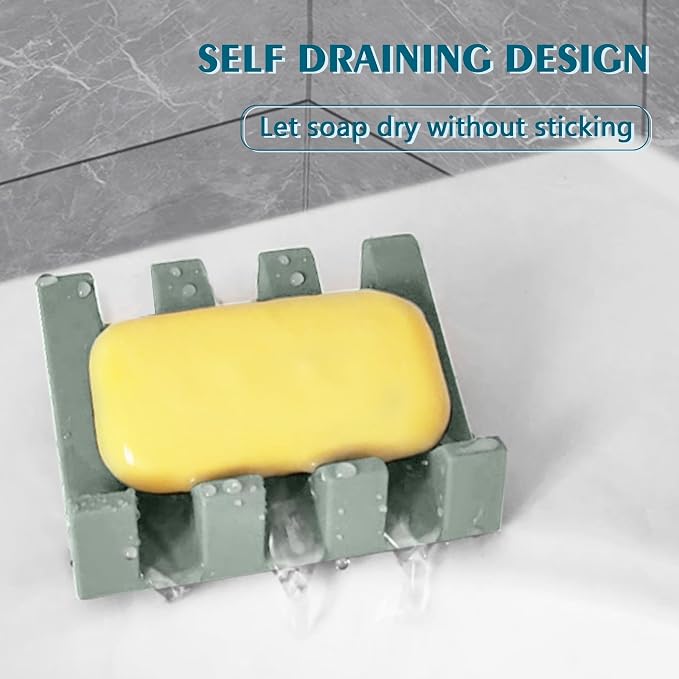 Self Draining Soap Dish Holder,Silicone Soap Dish,for Bathroom,Kitchen, Sponges，Can Extend Soap Life，Keep Soap Bars Dry and Easy Cleaning (N-Green,3-Pack)