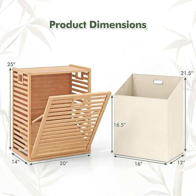 Giantex Bamboo Tilt Out Laundry Hamper with Removable & Foldable Fabric Bin | Laundry Storage Cabinet, Laundry Basket Organizer for Bathroom, Laundry Room, Living Room, Bedroom, Natural