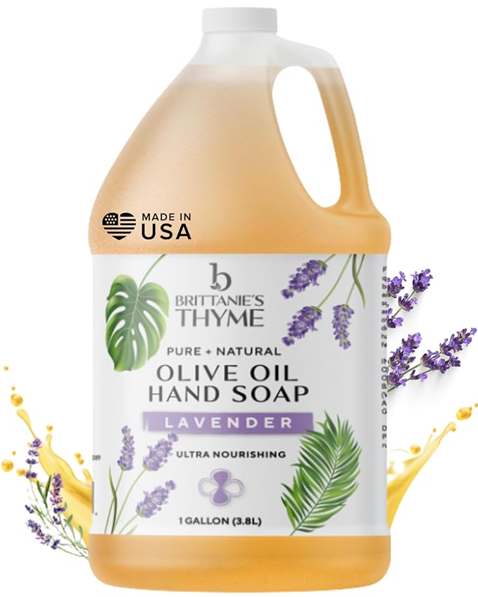 Brittanie's Pure Organic Castile Liquid Olive Oil Soap Refill, Lavender 1 Gallon | Face, Body Wash, Laundry, Dishes, Pets | Vegan & Gluten Free Non-GMO