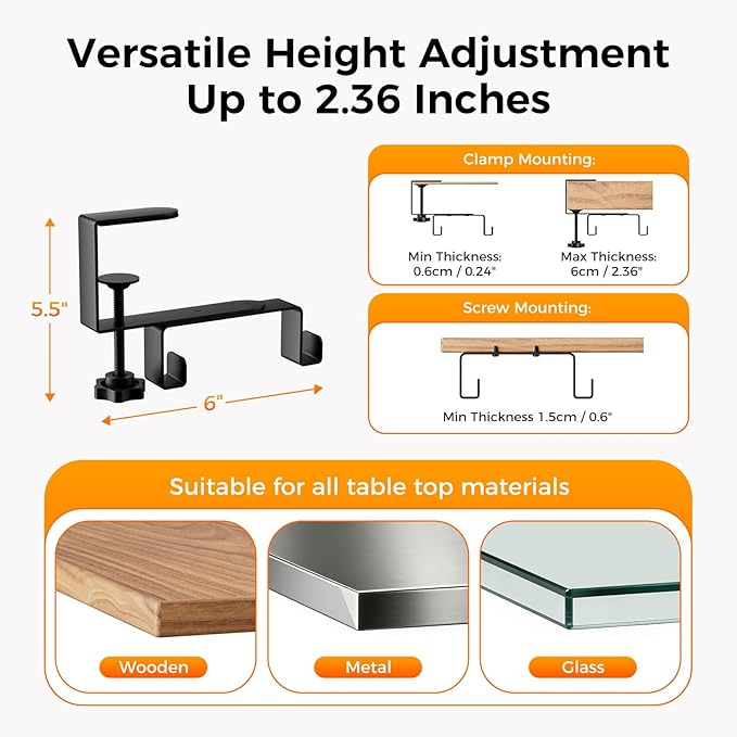 Cable Management Tray Under Desk, 38" No Drill Cable Organizer with Clamp/Screw Mount,Wire Cord Organizer for Table, Cable Tray for Office, Home