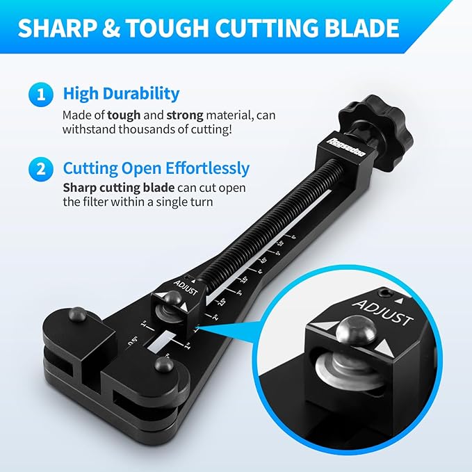 Oil Filter Cutter Oil Filter Cutter Cutting tool For Filter up to 5-3/4" in diameter Fits For Cars Boats Trucks Engine Oil Filter Black With one doube-ended AN Wrench Aluminum Blue